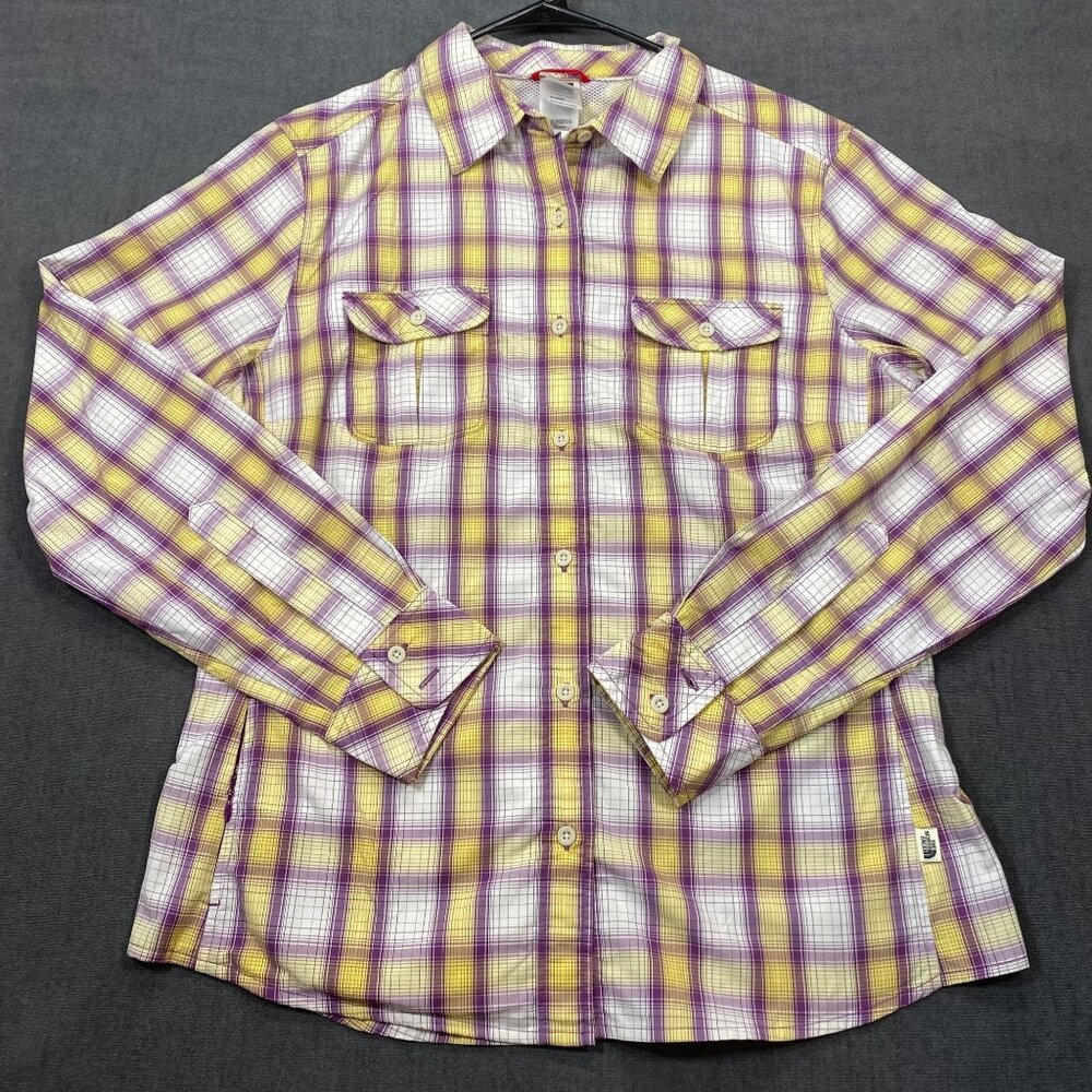 The North Face Womens Plaid Long Sleeve Shirt Size L Purple & Yellow Hiking